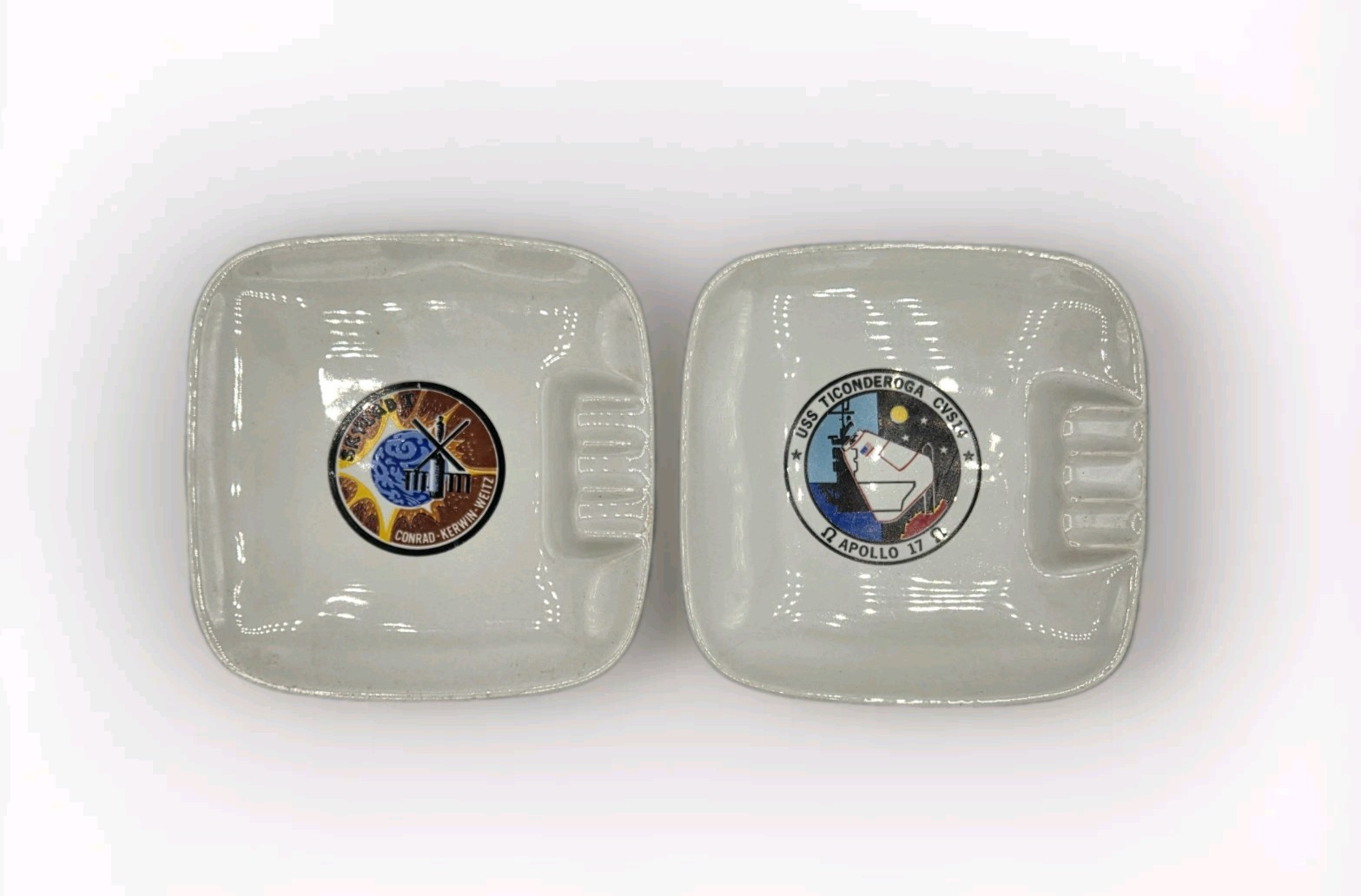 Lot of 2 Vintage NASA Ashtray USS Ticonderoga Apollo 17 Splashdown / Skylab I