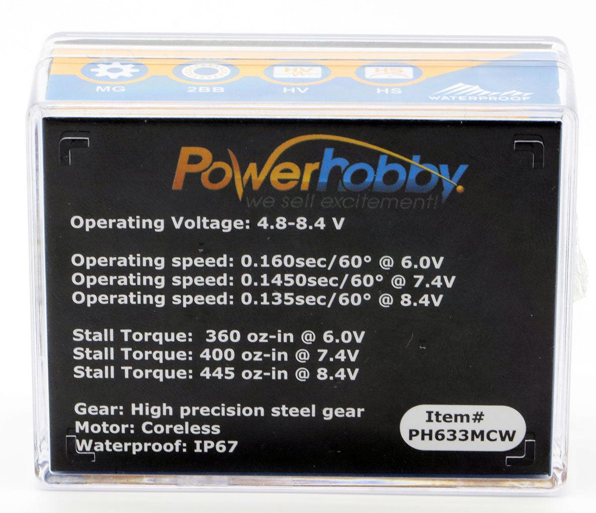 Powerhobby 633MCW High Voltage Waterproof Coreless Steel Gear Servo / Aluminu...