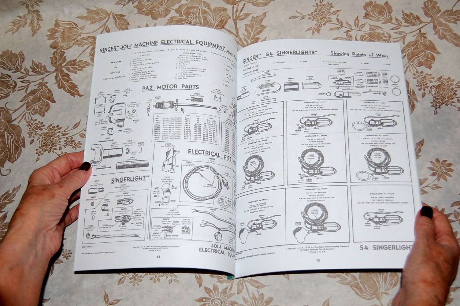 Rare Service Manual for Singer Sewing Machines Motors, Foot Controllers, Lights,
