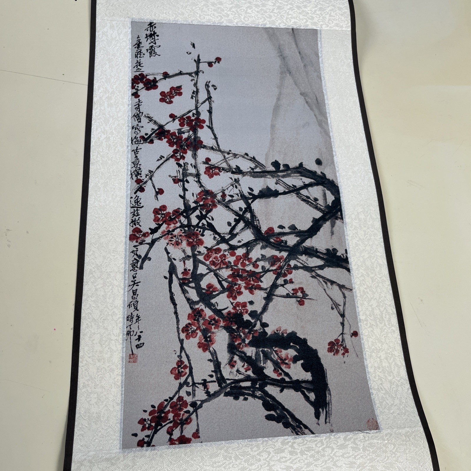 Floral 4 Silk &Brocade Scrolls Based On Wu Changshuo Art Wall Hangings Chinese