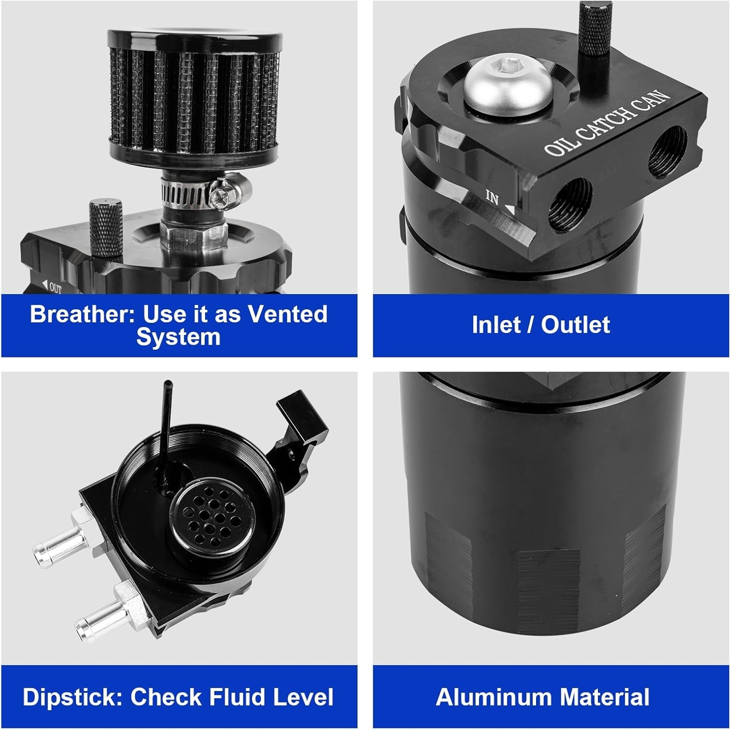 Oil Catch Can, 300ml Black Baffled Catch Can Tank Kit, Aluminum Oil Separator wi