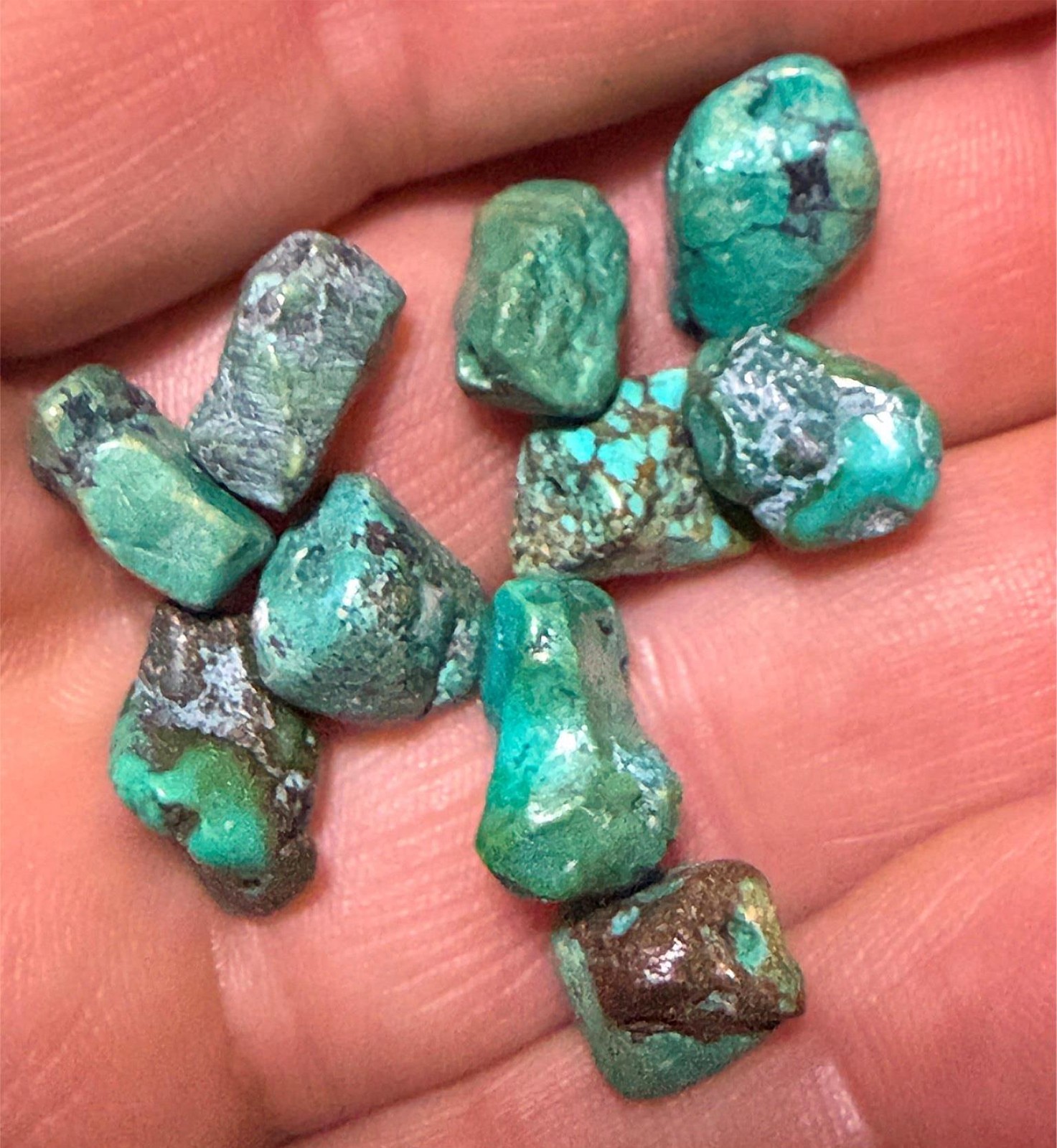 (10) Original Navajo Indian Green Turquoise Trade Beads Nuggets Fur Trade 1800's