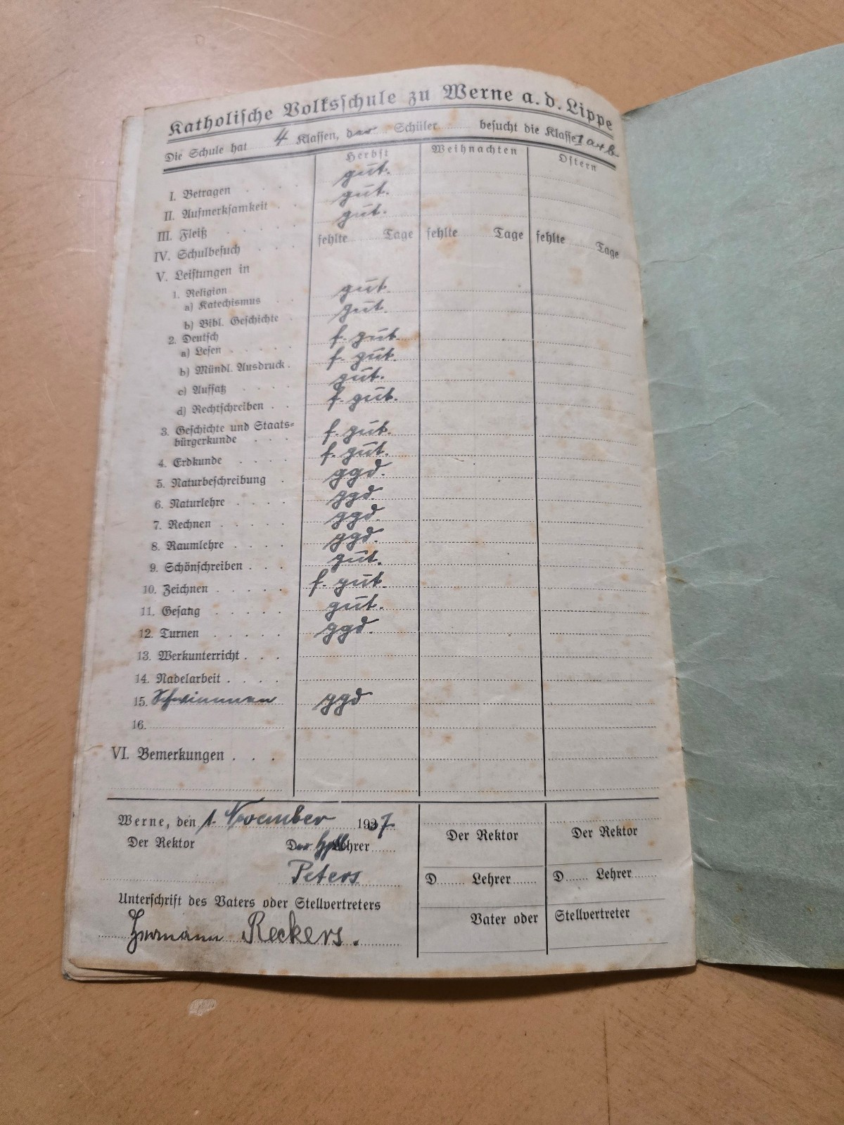 1930–1937 Third Reich Jugend German School Report Book Zeugnis Heft Wilhelm Reck