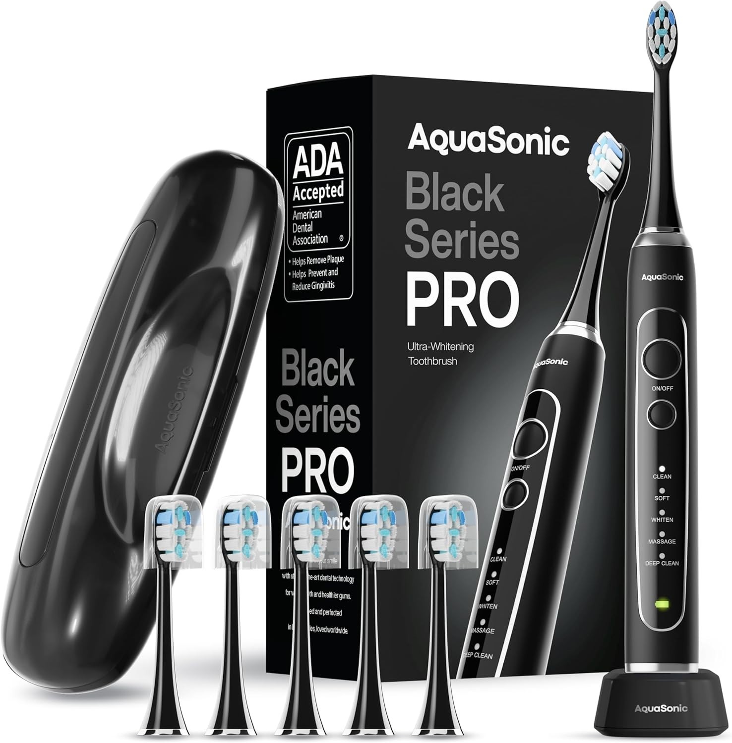 Aquasonic Black Series PRO – Ultra-Whitening Electric Toothbrush – 5 Modes