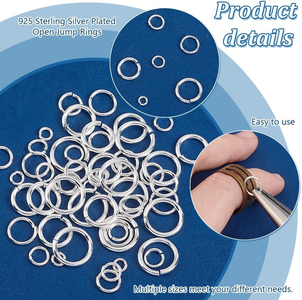 180pcs 925 Sterling Silver Open Jump Rings 3/4/5/6/7/8mm O Ring Jewelry Connecto
