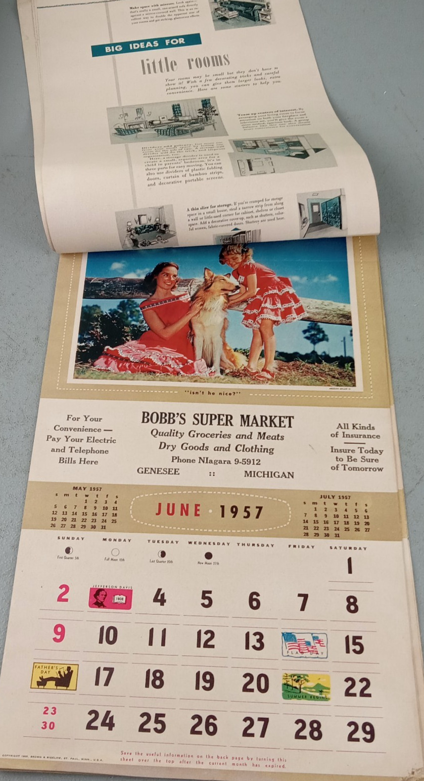 Vintage 1957 BOBB'S SUPER MARKET Genesee, Michigan Advertising Wall Calendar