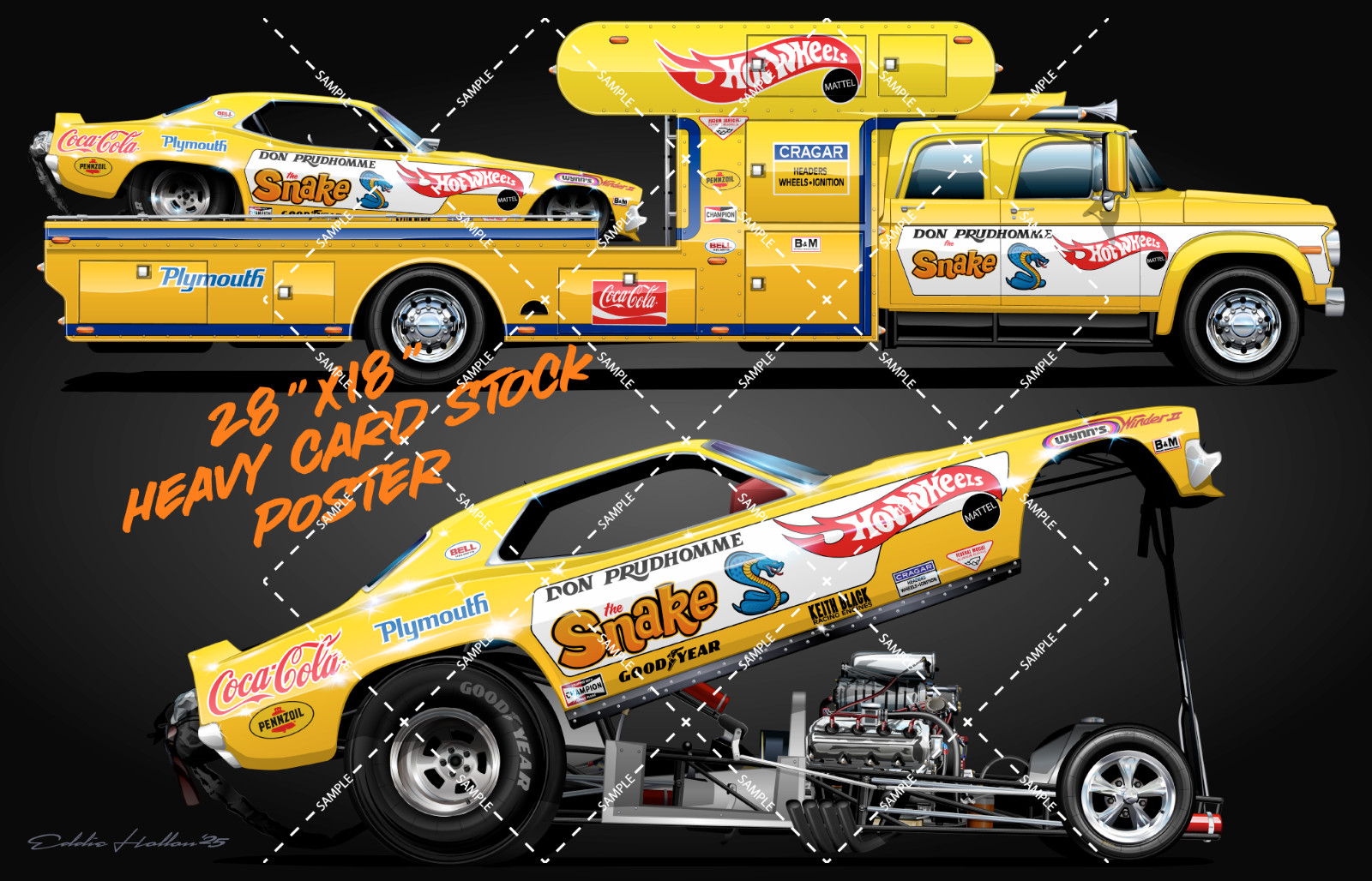 Set of 5 Snake & Mongoose I & II Funny Car & Hauler 28X18" Poster 022-026