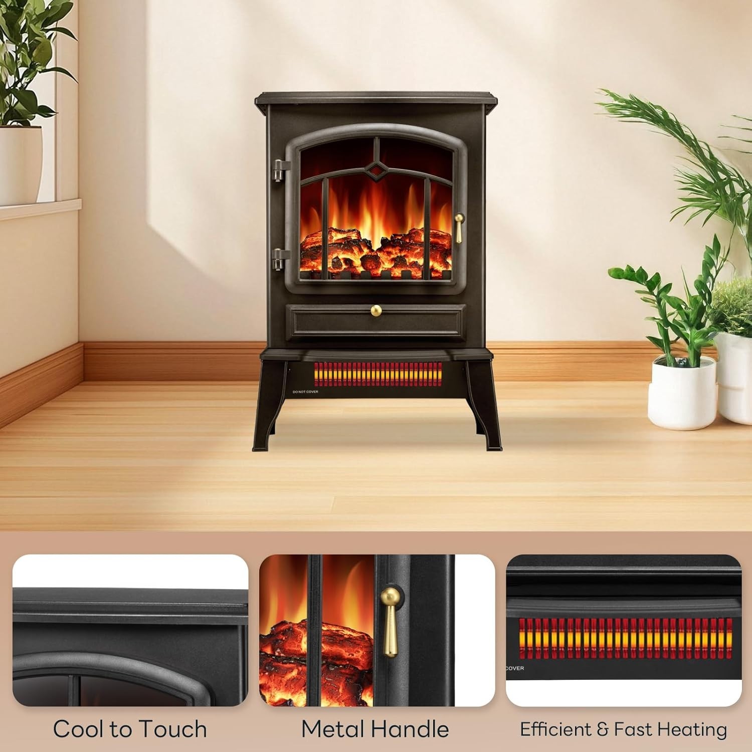 Electric Fireplace Stove 5100 BTU Heating Electric Fireplace Heater 1500W 22in