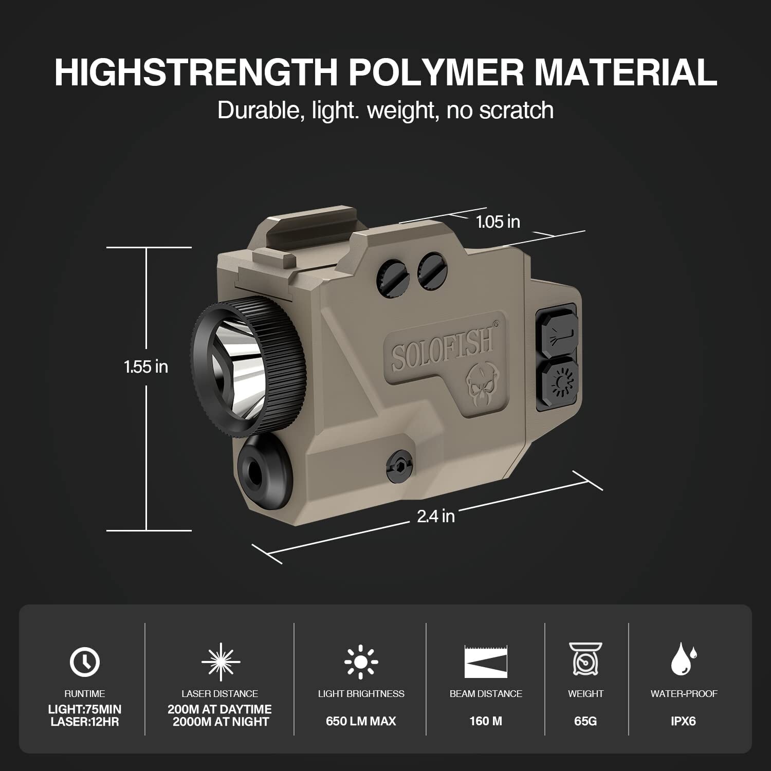 SOLOFISH 650 Lumen Flashlight & Green Laser Sight Pistol Magnetic Rechargeable