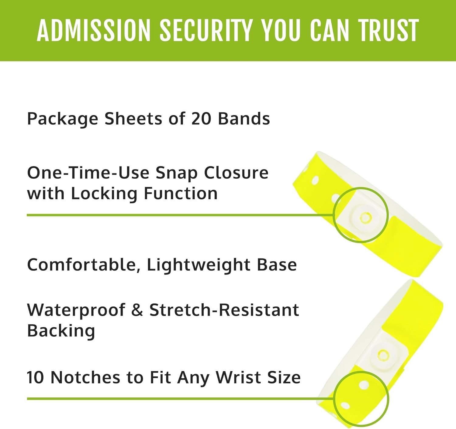 500 Neon Yellow Plastic Wristbands for Events – Extended Wear, Secure Snap Pr...