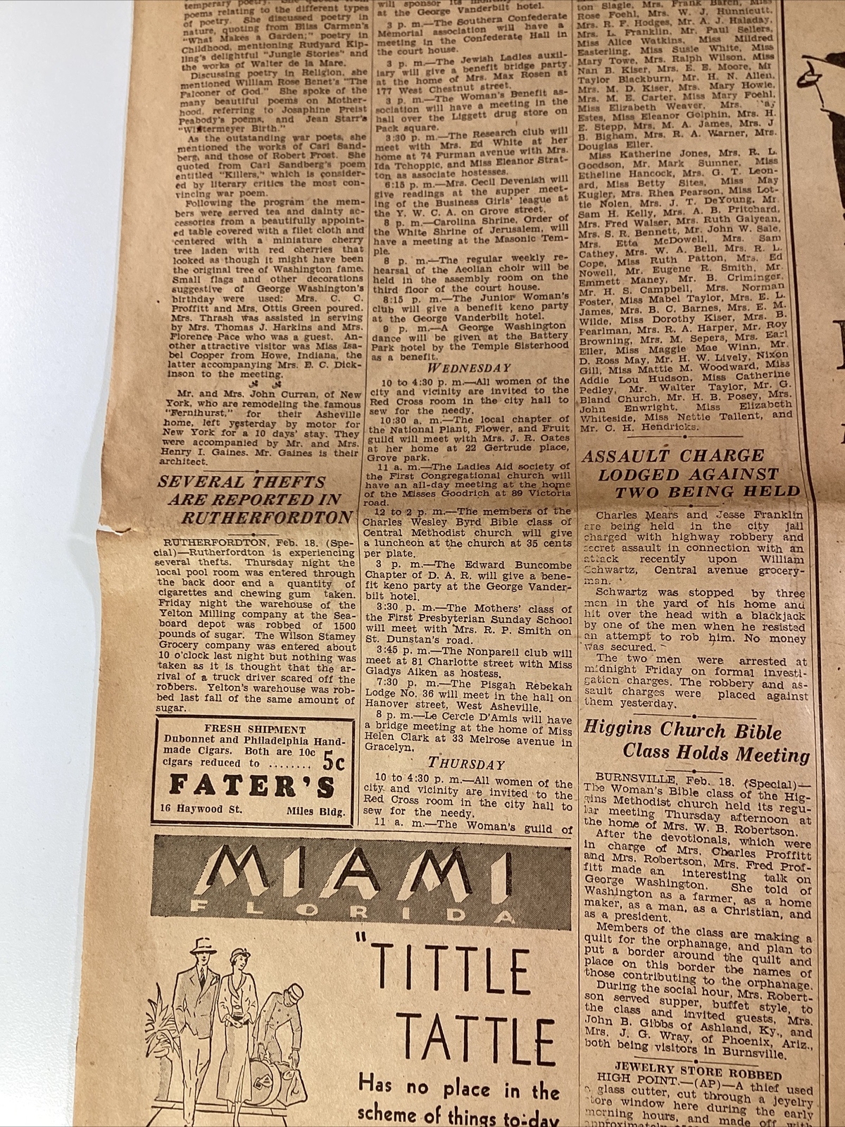 Ashville NC Newspaper Feb 19, 1933 Great Ads Women Miami Columns Carolina Power