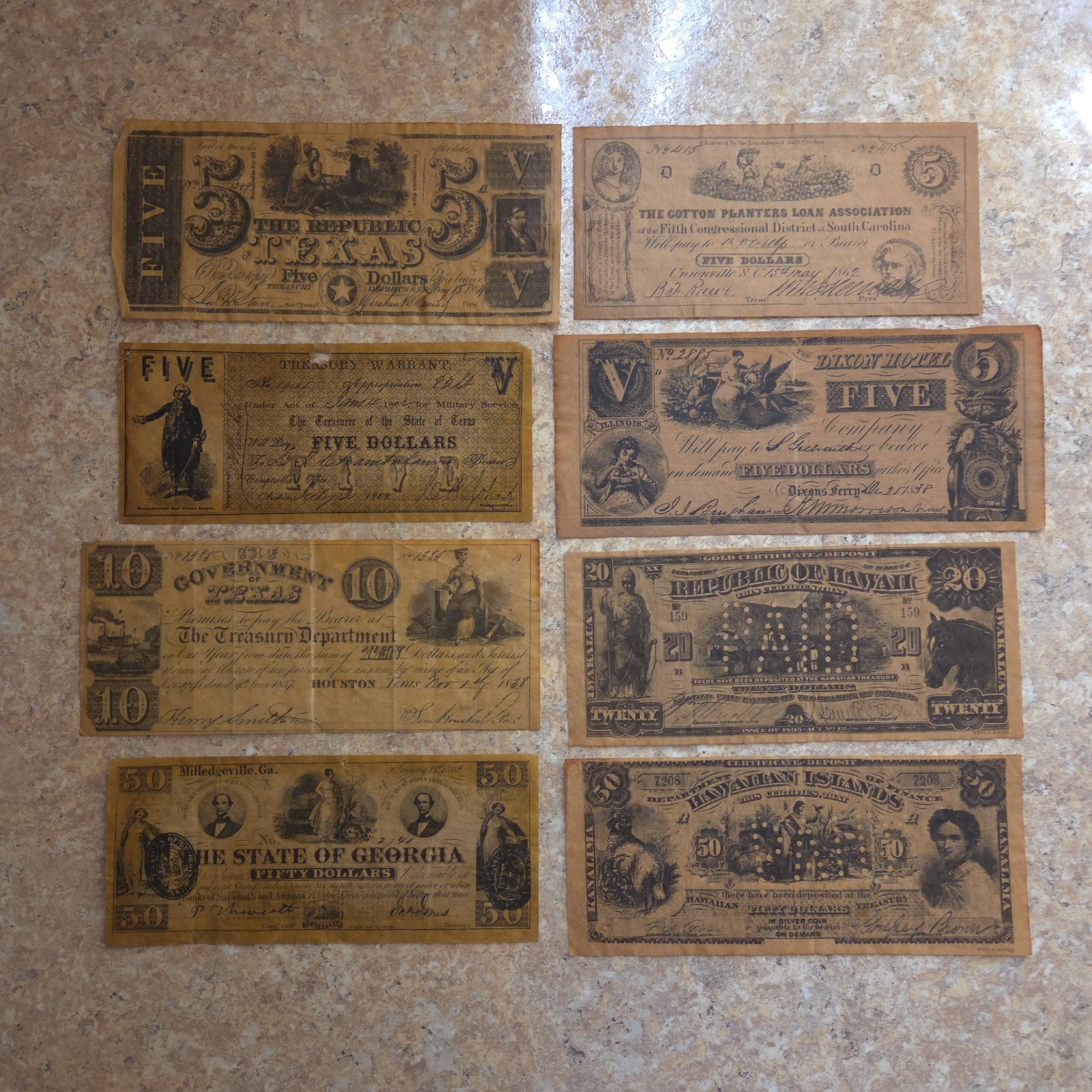 Lot Of 75 Confederate & State Civil War Currency (Facsimile) Mixed Denomination