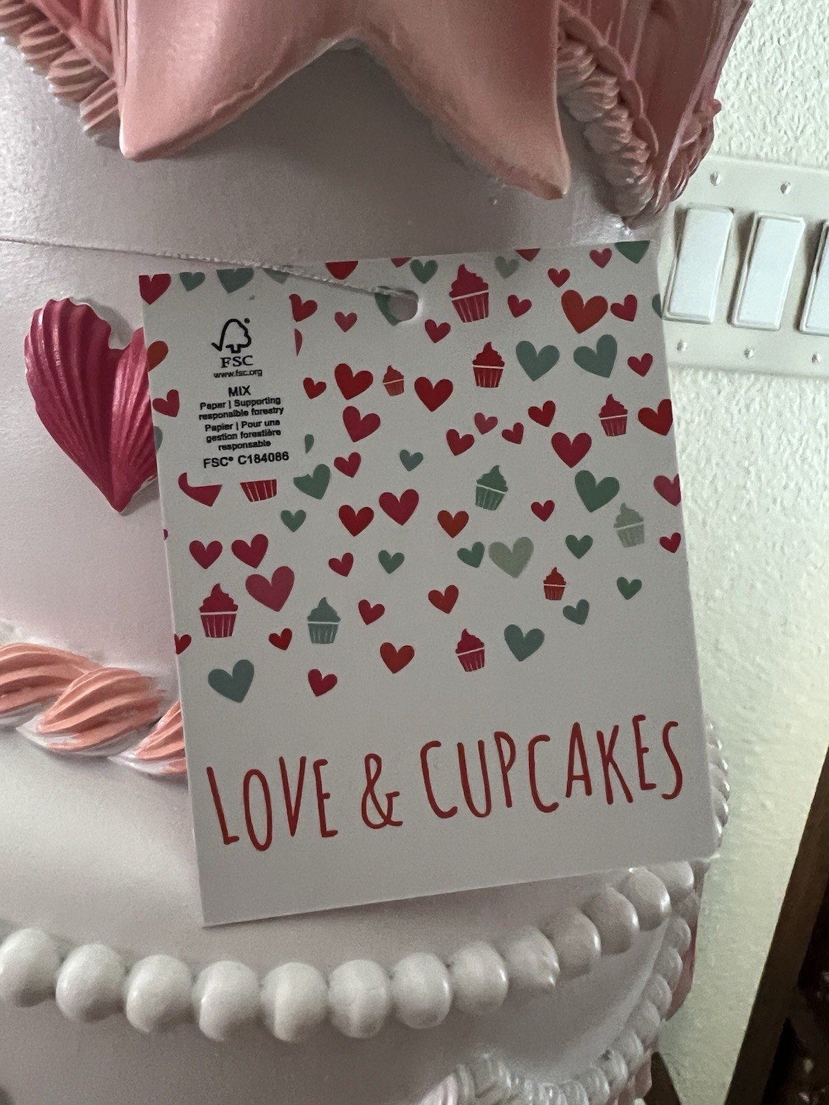 Valentines Day Faux Cake Sculpture Hearts White Pink Red Pedestal 20 inch NEW