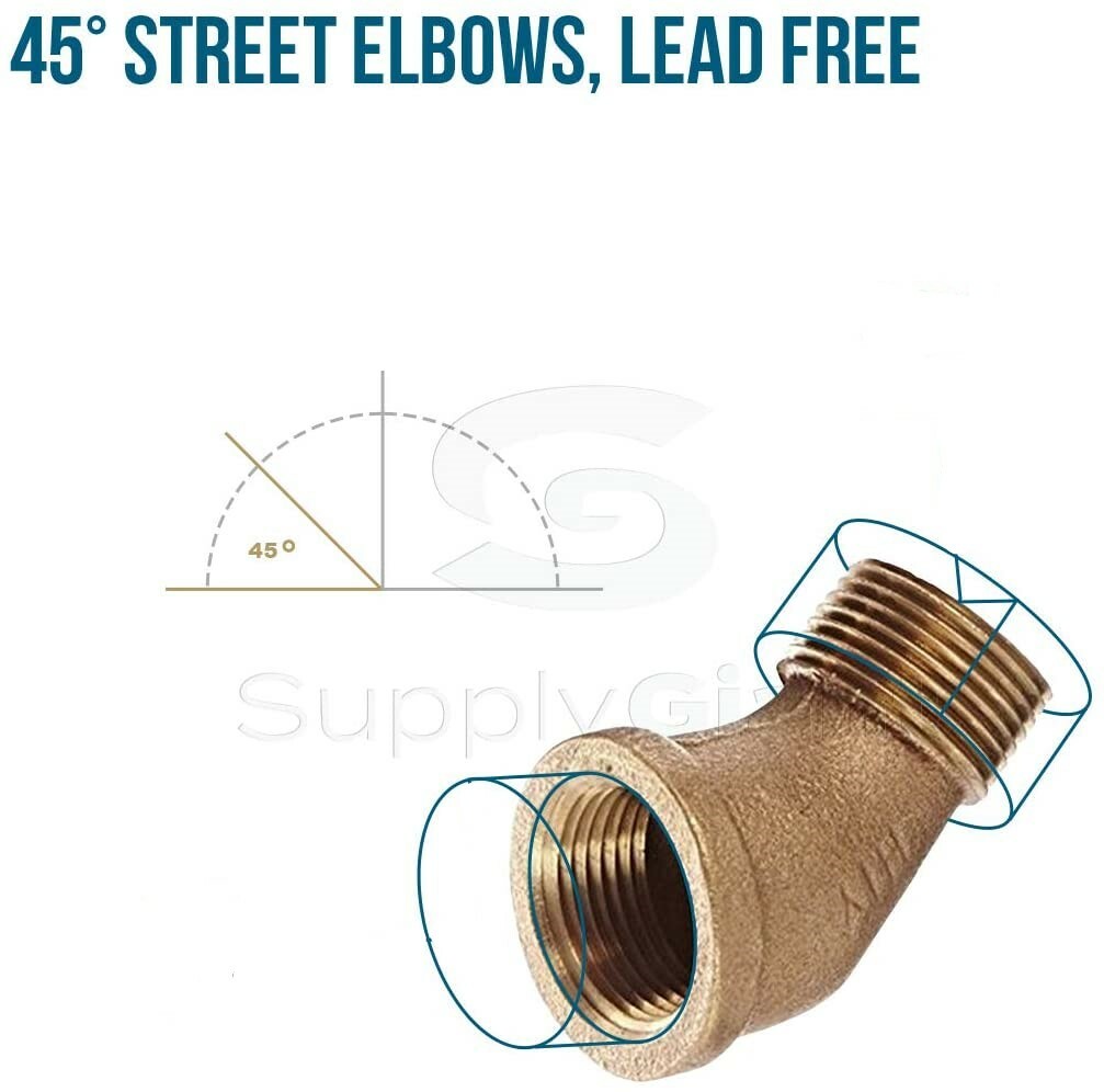 Midline 45 Degree Street Elbow Lead Free Brass Threaded Male Female 1/8"in-3"in