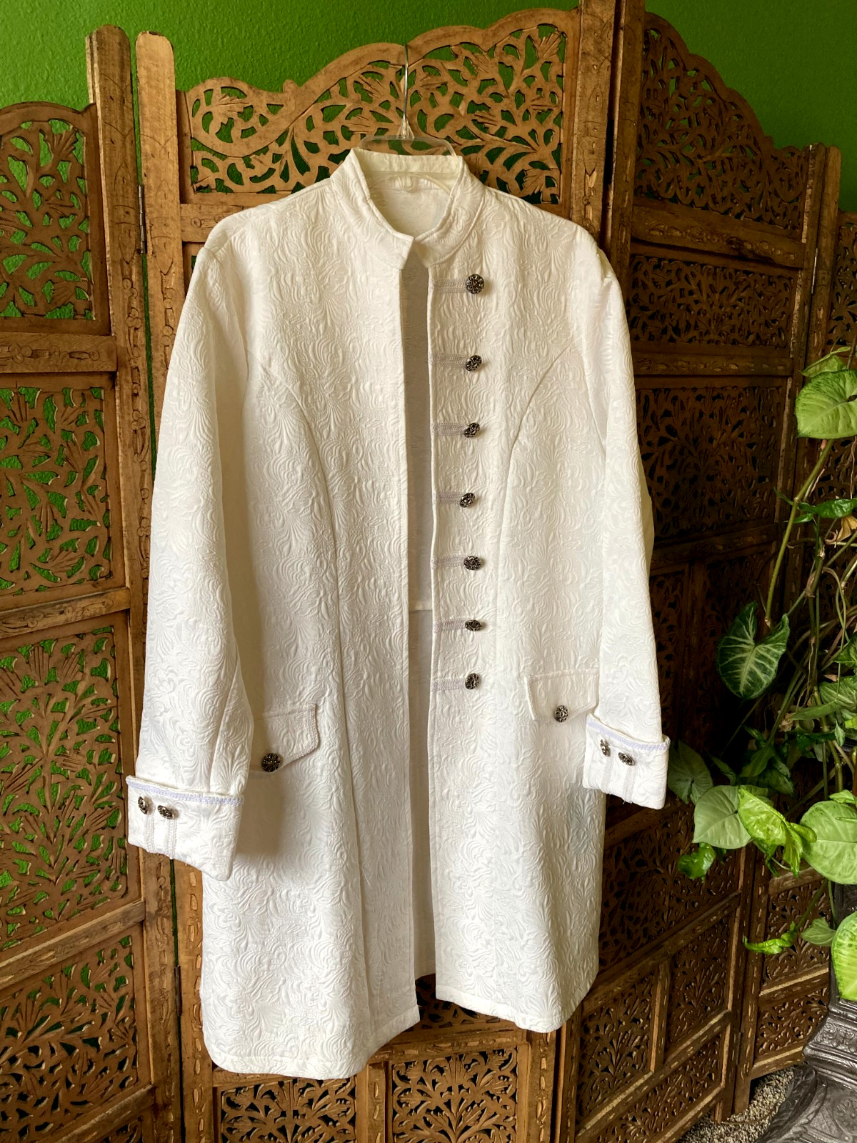 18th Century Colonial Coat Revolutionary White Damask Jacket Cosplay Halloween