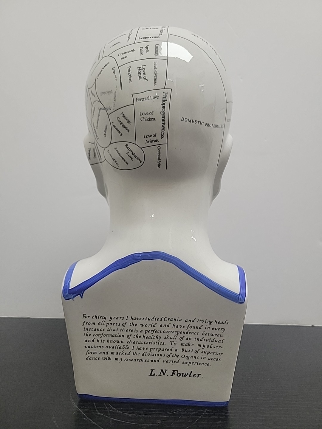 Phrenology Head 12" Ceramic Model Bust L. N. Fowler