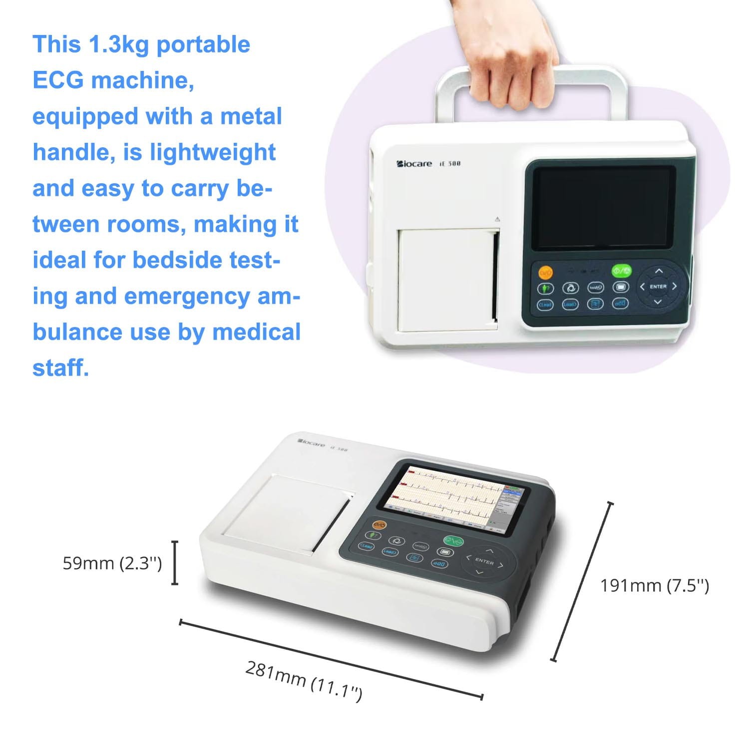 Professional Portable 12-Lead EKG Machine 3-Channel ECG with Analysis & Printer