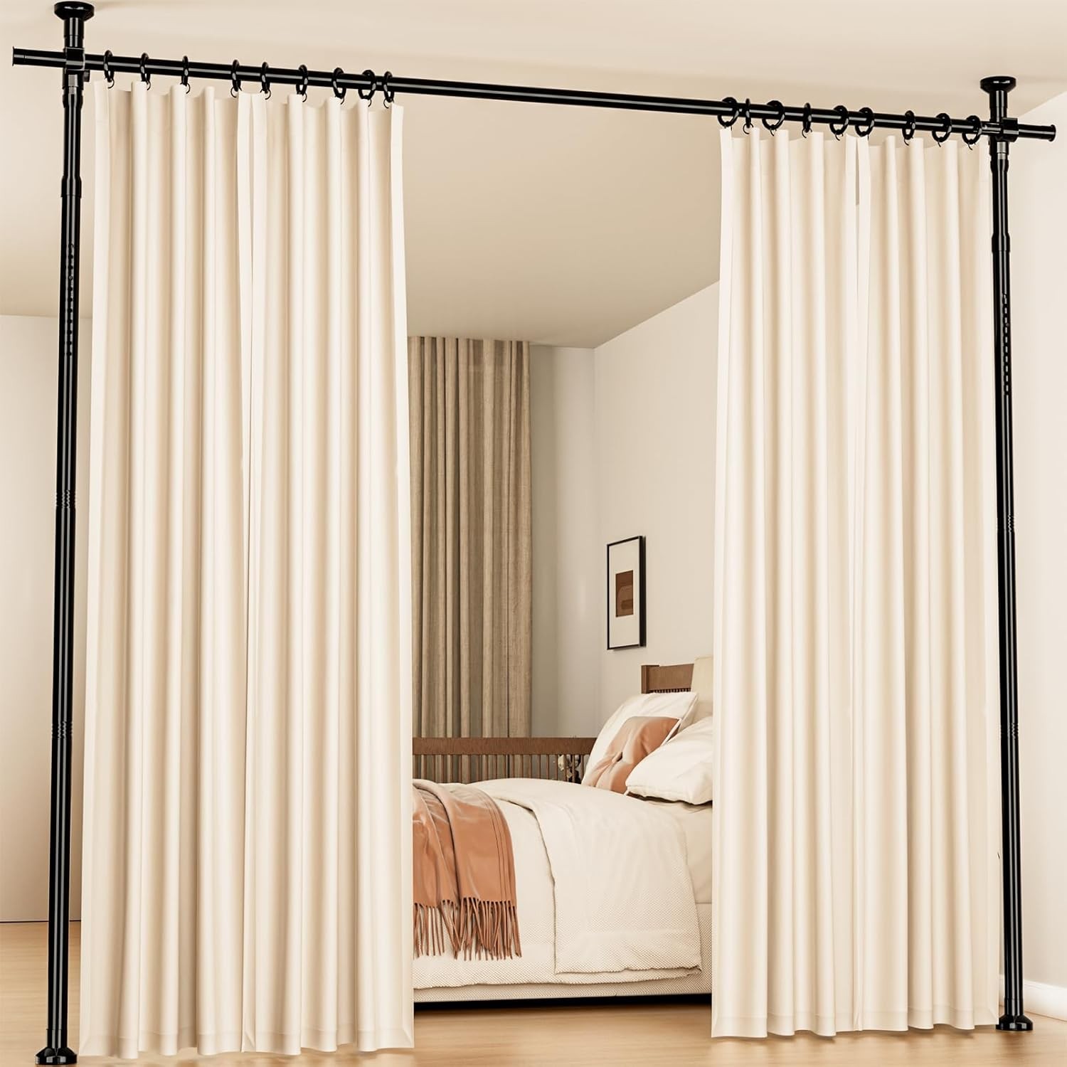 Room Divider No Drilling Curtain Rod Wall Divider Room Separation Durable Home
