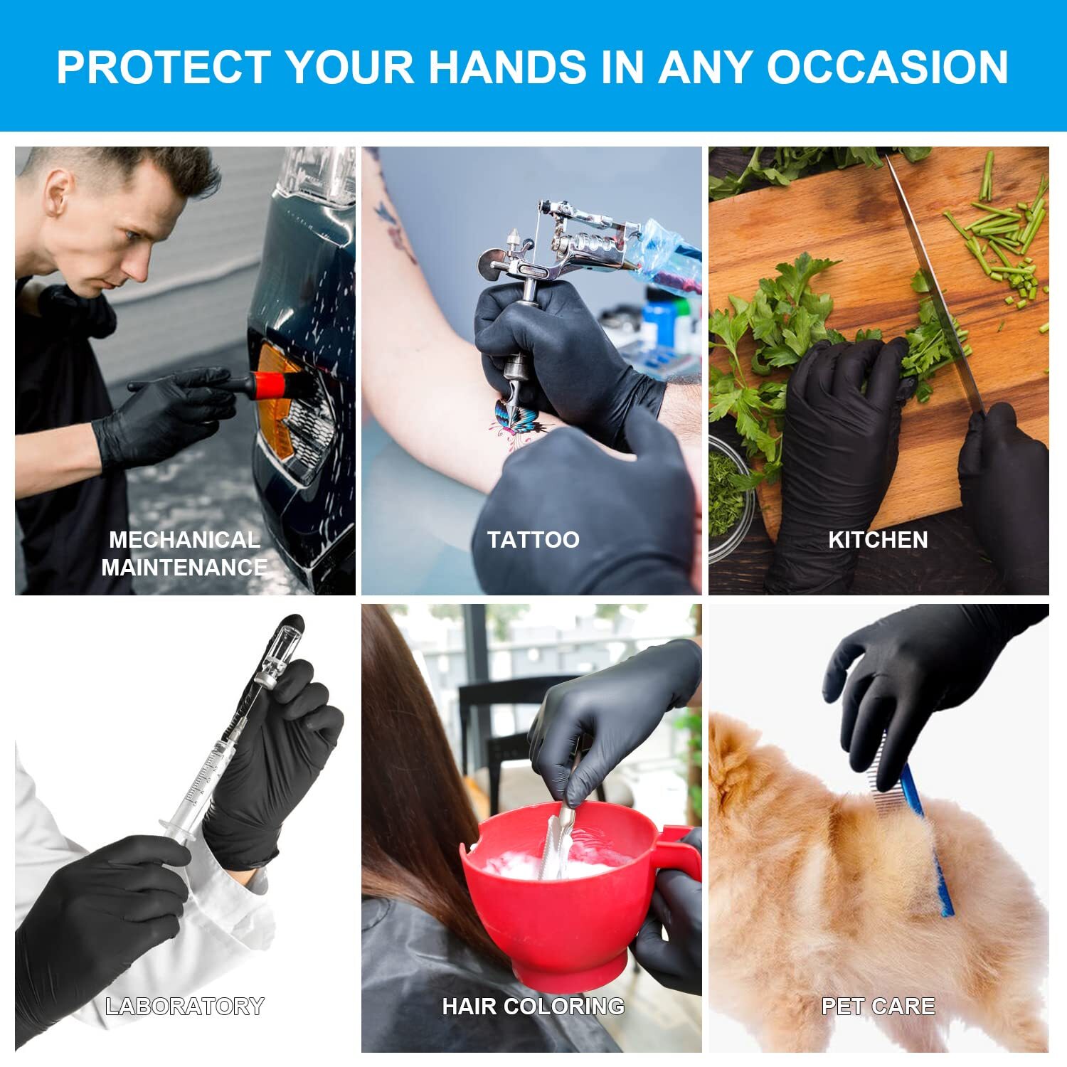 Black Nitrile Disposable Gloves Powder Latex Free | 3, 5, & 6 Mil & Size S - XXL
