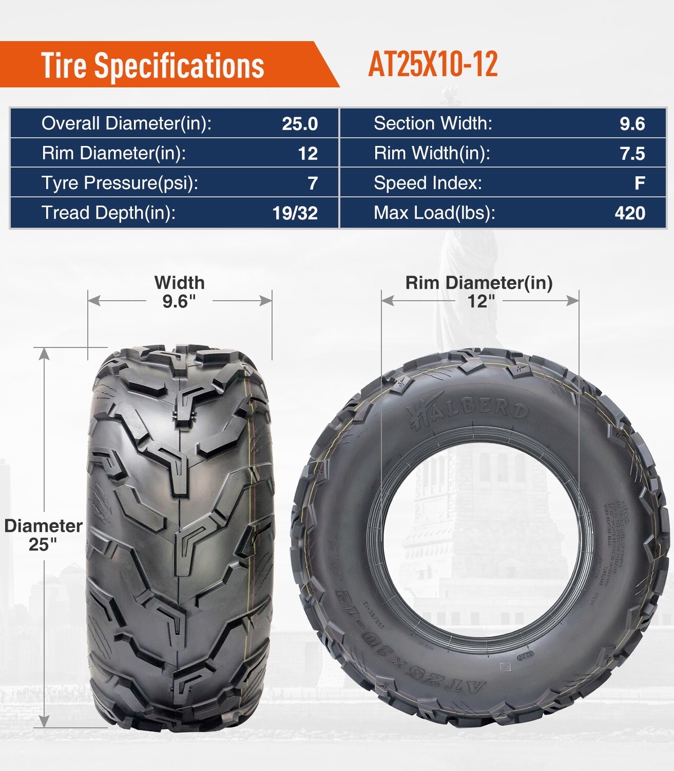 Full Set 4 25x8-12 25x10-12 ATV Tires 6Ply Mud UTV Eco-Friendly Replacement Tire