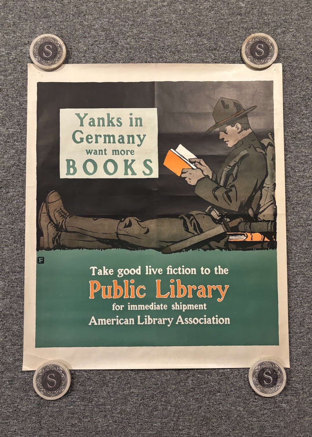 Original WWI Poster Yanks In Germany Want More Books 28x33”