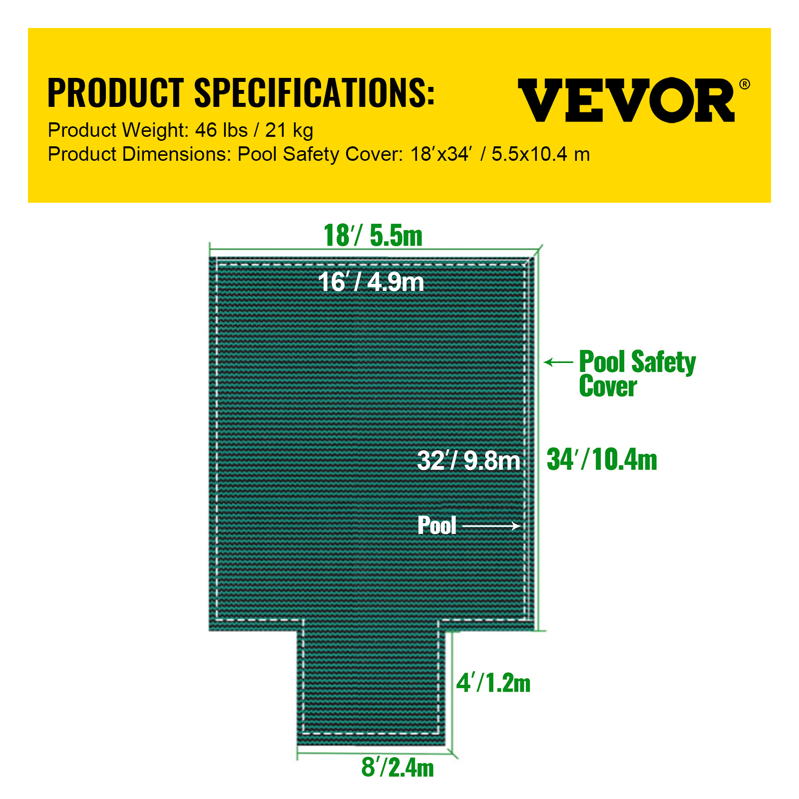 VEVOR Inground Pool Safety Cover Fits 16x32ft W/Center Step High Strength PP