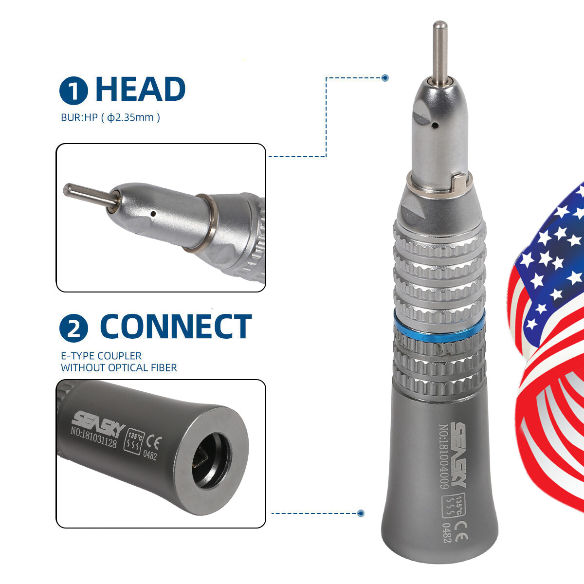 Dental Slow Low Speed Handpiece Straight Nose Cone E-TYPE NSK Style SEASKY-YP