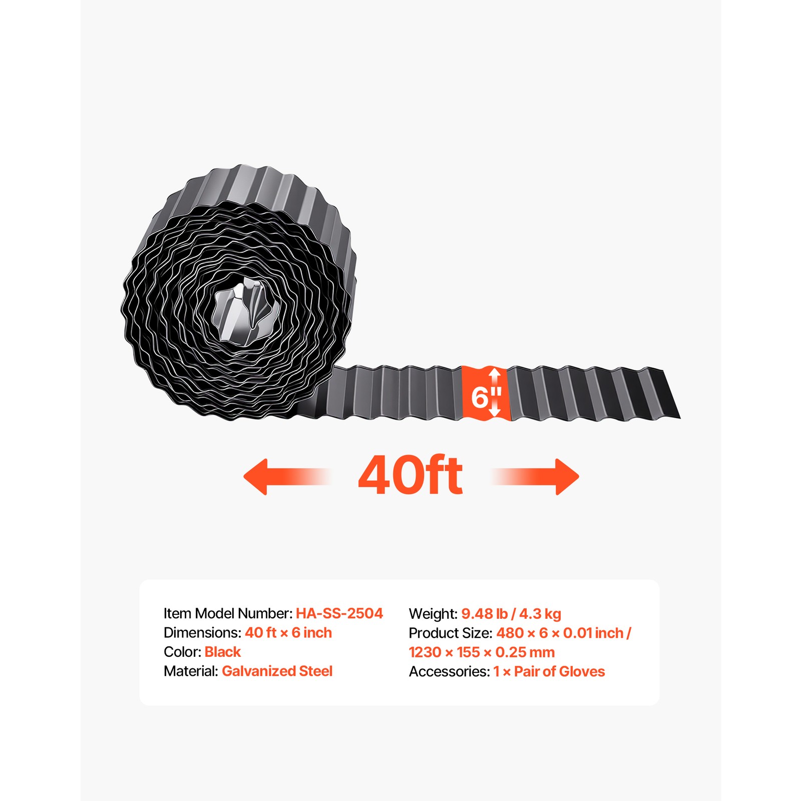 Uimoso Galvanized Steel Garden Edging 40 ft x 6 in Metal Landscape Border