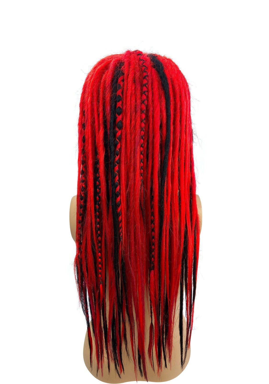 Red Black Synthetic Dread Wig Bangs Full Density Hair Gothic Cyberpunk Cosplay