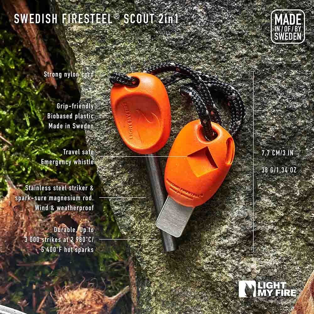 Light My Fire Swedish FireSteel Scout 2-in-1 - Fire Starter Flint Steel Whistle