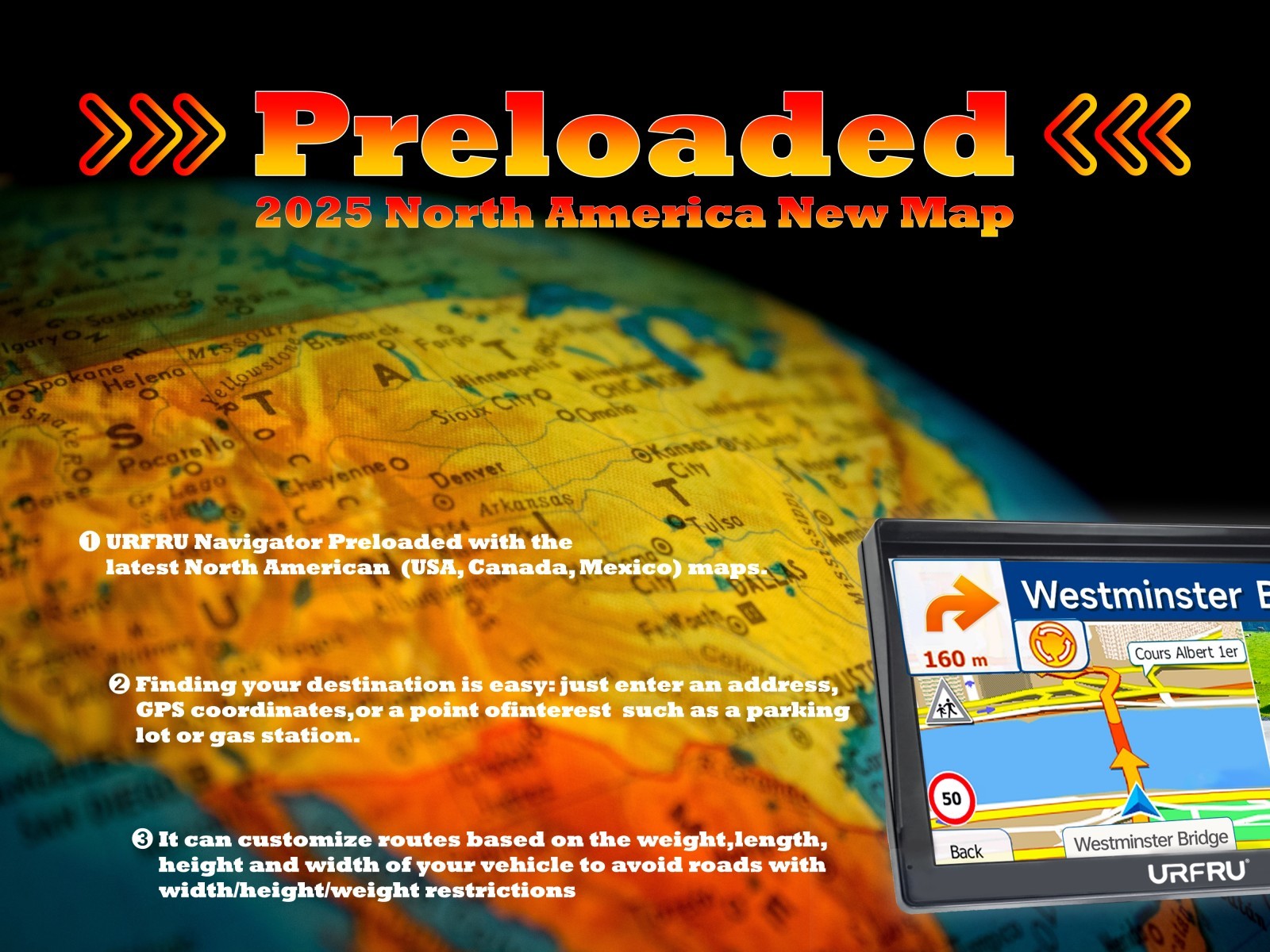 URFRU 7-Inch GPS Navigator for Car Truck RV Pickup-Used-Working Good-Full Acc