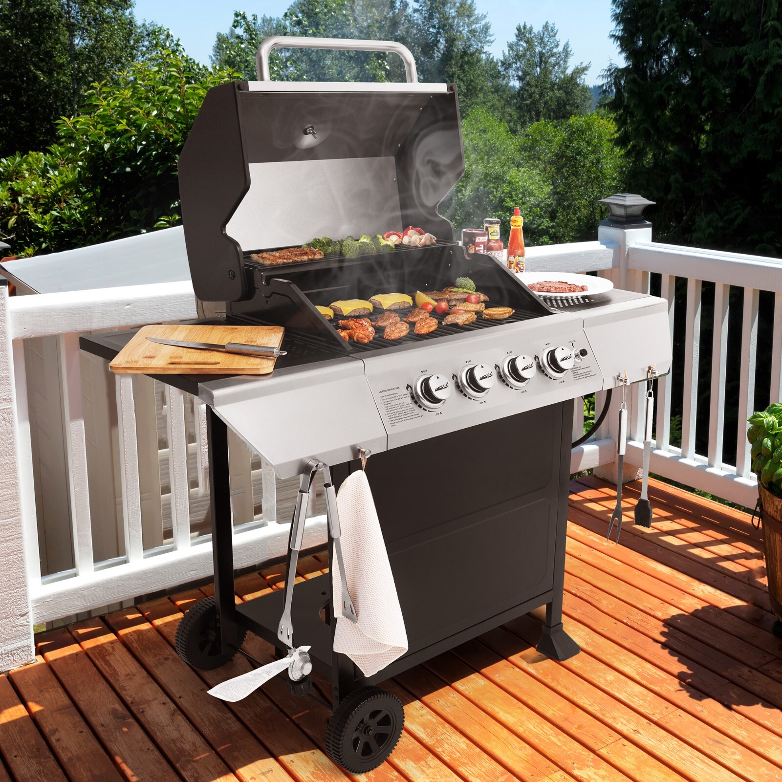 Royal Gourmet 4-Burner Propane Gas Grill with Stainless Steel Upper Lid Outdoor