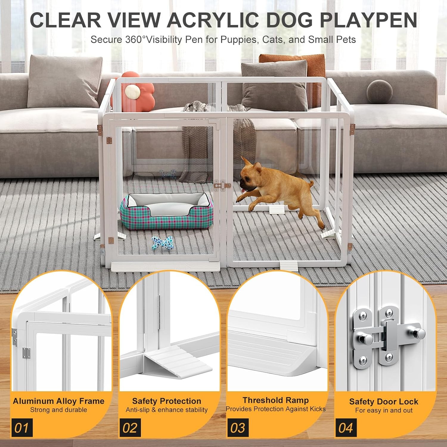 NAIZEA 26"H Clear Acrylic Dog Playpen Indoor, Puppy Cat Pet Play Pen 8 &10 Panel