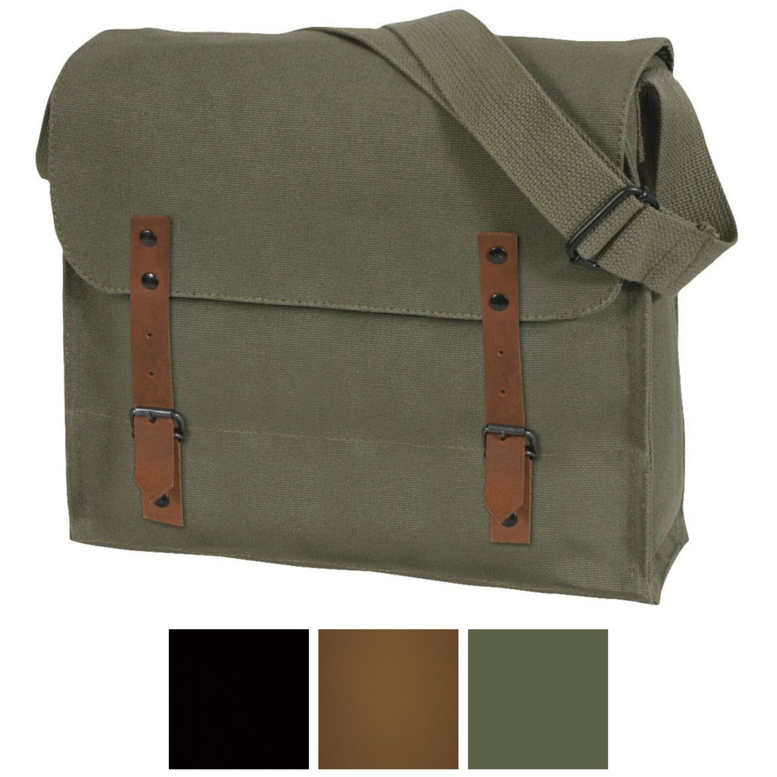 Rothco Medic Shoulder Bag Military Vintage Washed Canvas Solid Army NATO Leather