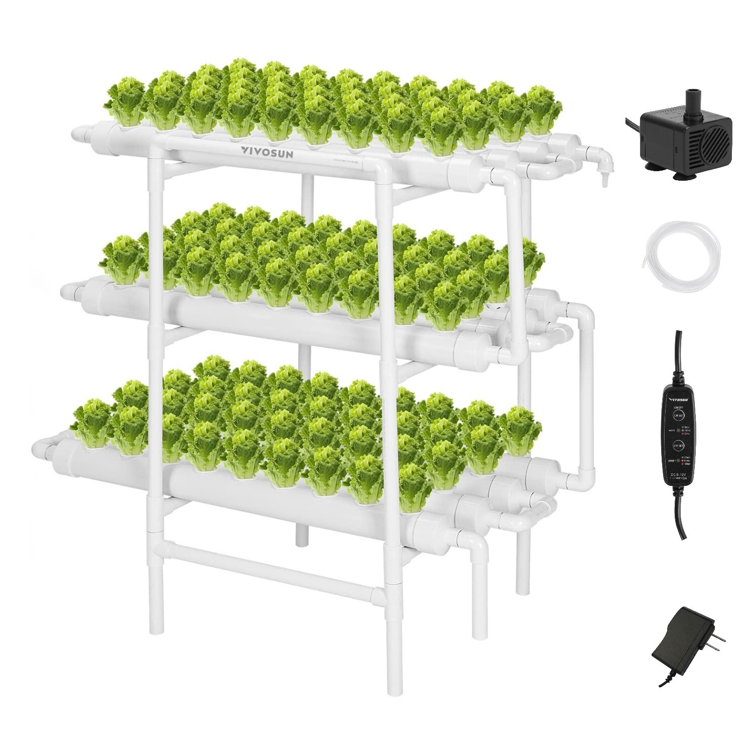 108 Planting Sites Hydroponic Grow Kit System Water Pump & Timer 3 Layer 12 Pipe