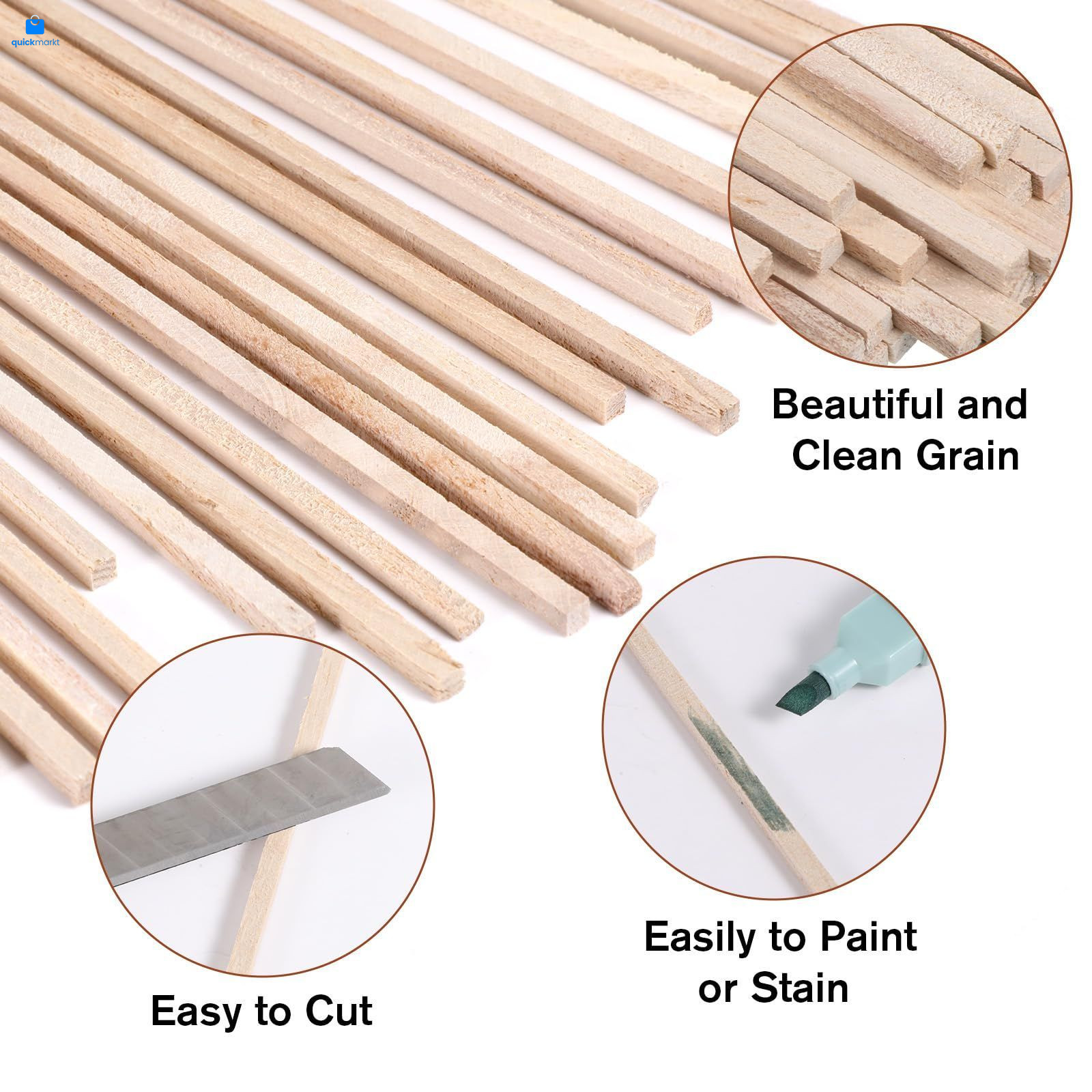 1/8" x 12" 50PCS Square Wooden Dowel Rods Small Wood brown