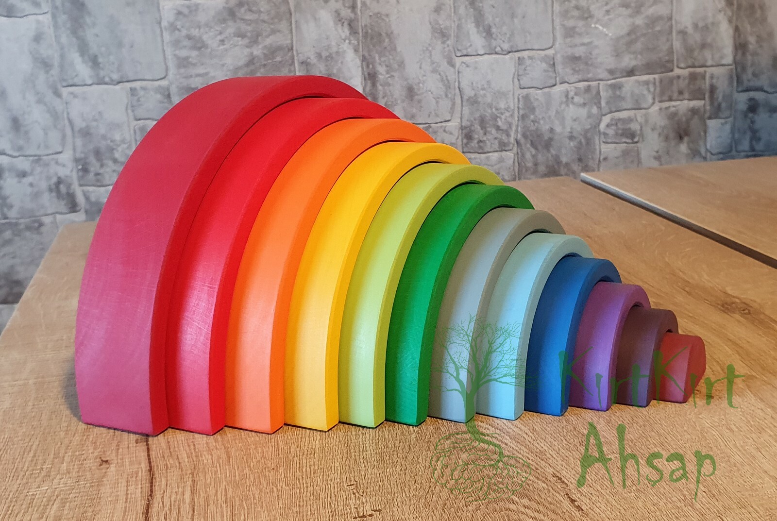 Wooden Waldorf Rainbow Stacker Toy Grimms Style +1 Age 12 pcs.