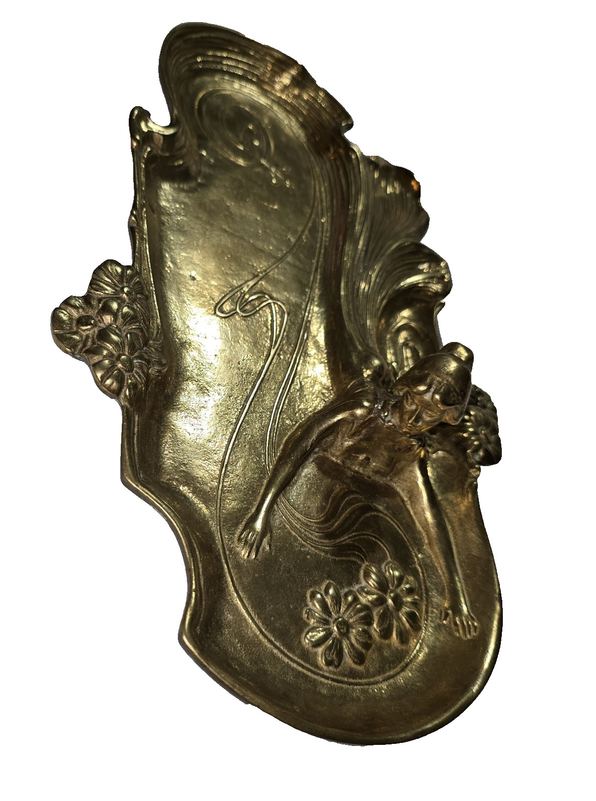 Art Nouveau German Woman in the Water Gentleman's Card Holder Bronze Tray