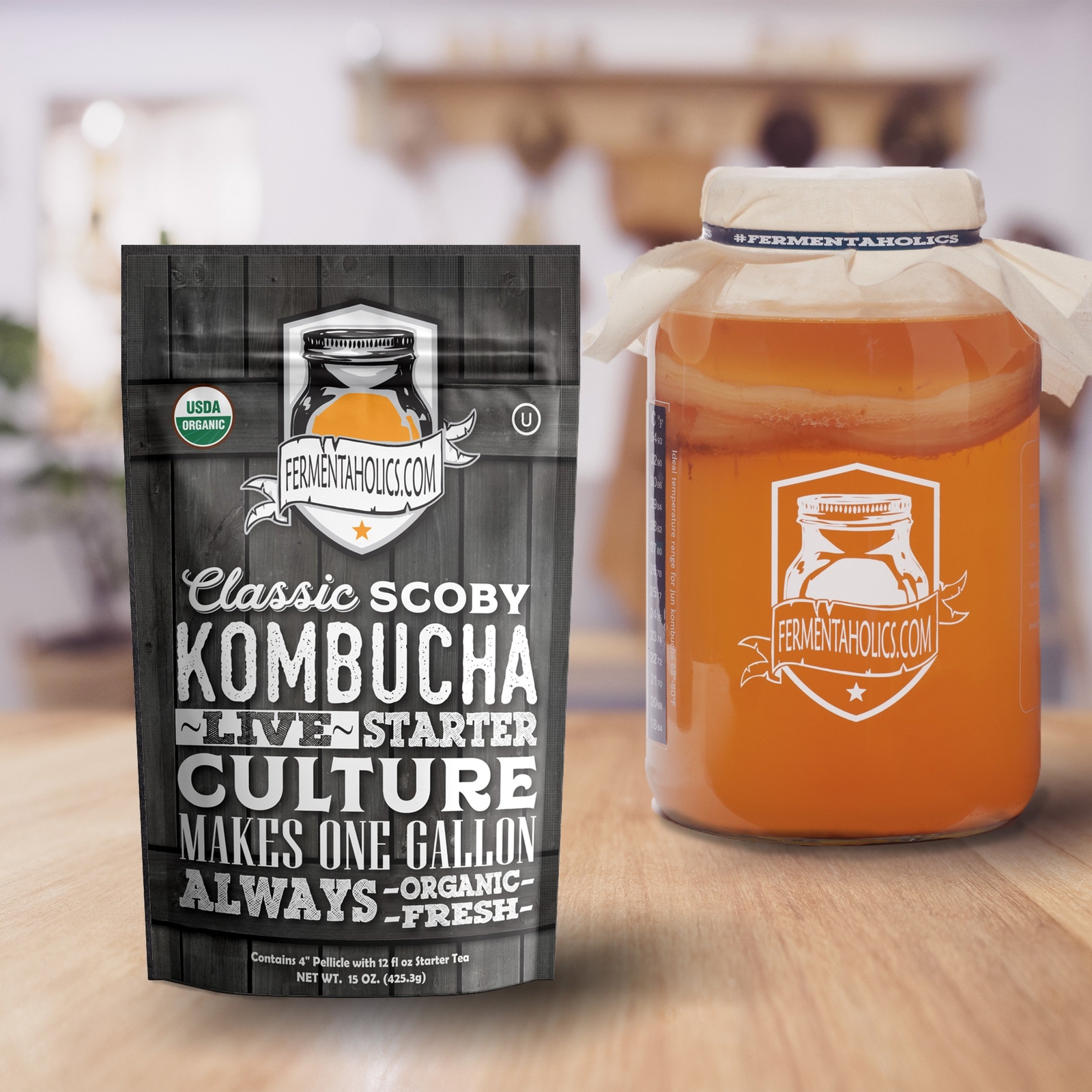 Fermentaholics Organic Kombucha SCOBY with Twelve Ounces of Starter Tea