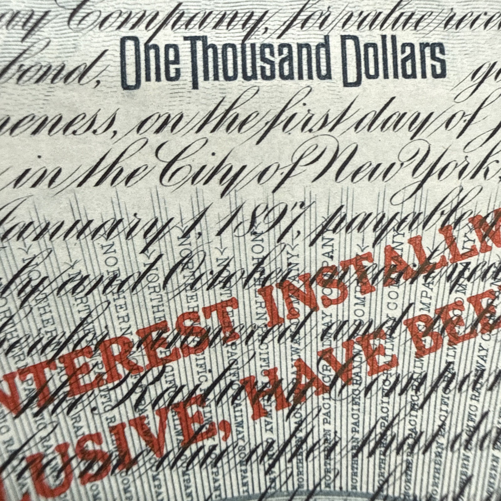 Northern Pacific Railway Co. 1897 dated $1,000 Railroad Gold Bond Gorgeous