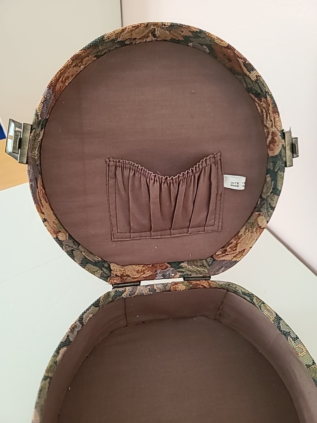 Floral Tapestry Round Train Case Vintage Travel Storage