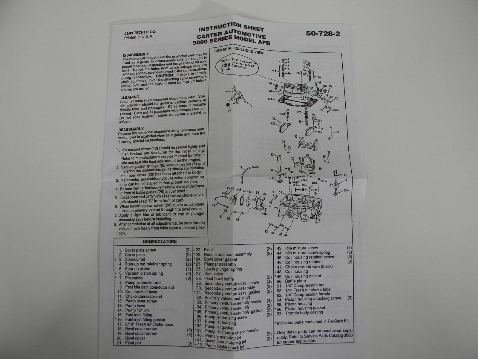 EDELBROCK CARBURETOR REBUILD MASTER KIT.1477 1400 1404 1405 1406 1407 1411 1409