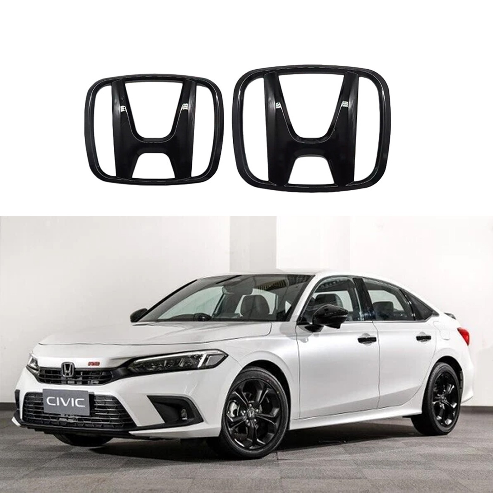 Front Grille Trunk Black Emblem For 2022-2025 Honda Civic Sedan 4-Door F+E Badge