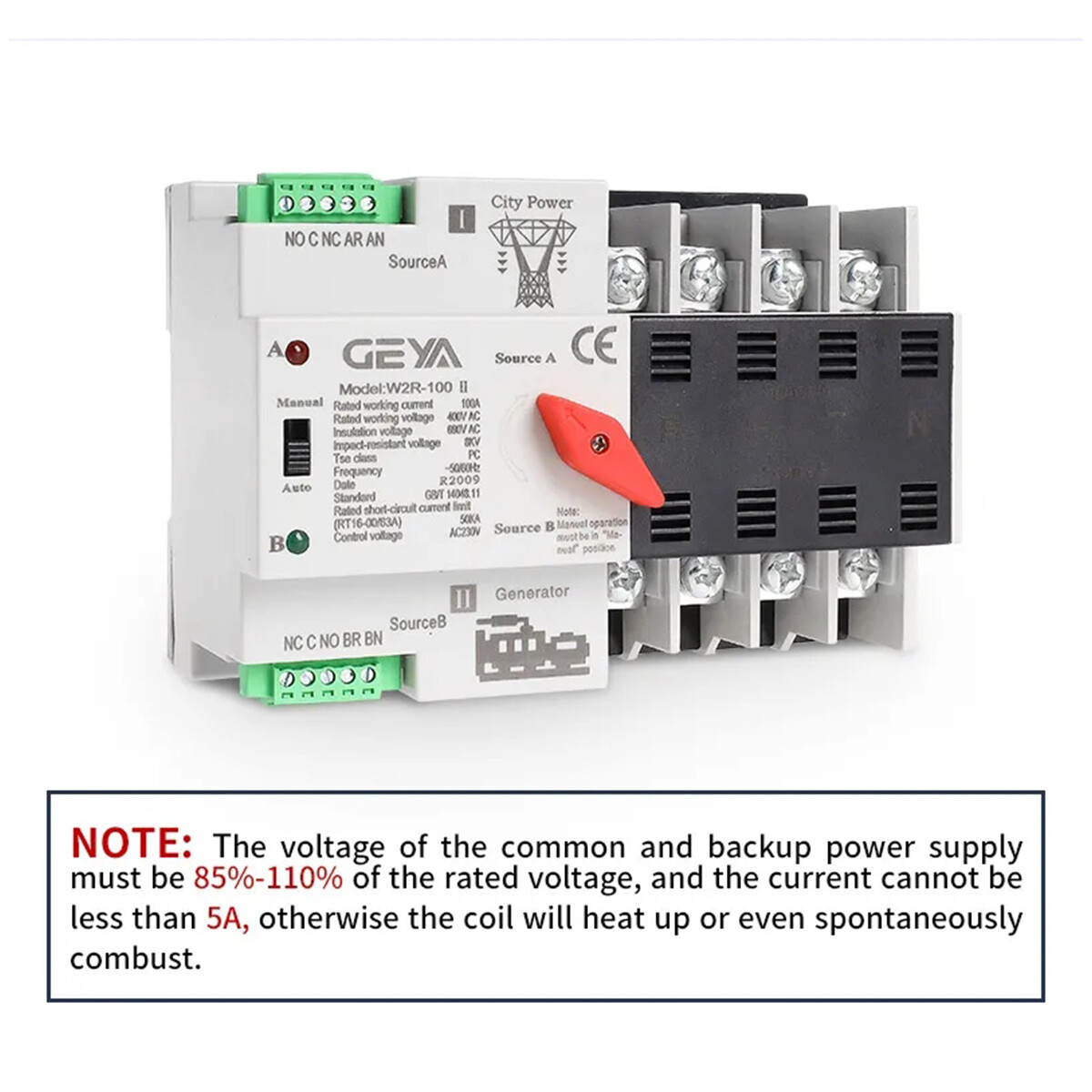 GEYA ATS PC Dual Power Automatic Power 2Pole 100A 220V Transfer Switch Grid NEW