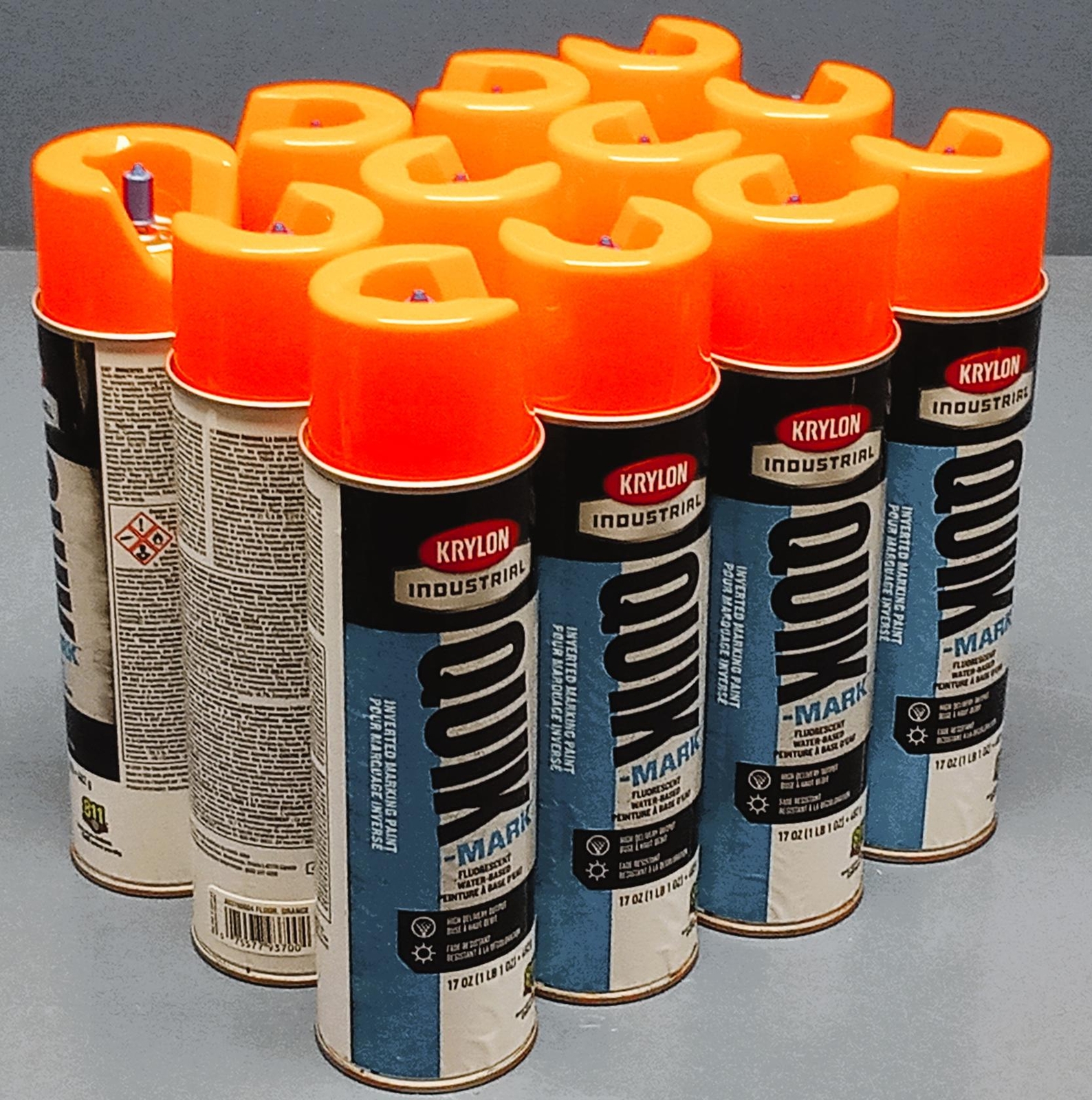 (12 Cans) Krylon Quik Mark Water Based Marking Paint Fluorescent Orange - 17oz