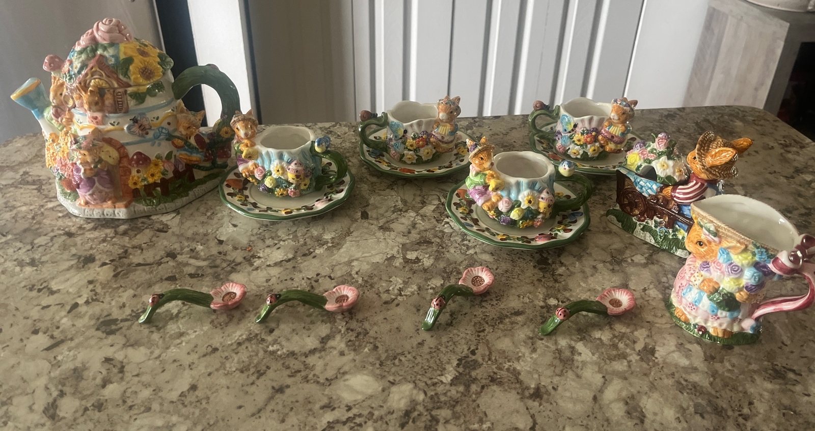 1999 Mercuries Garden Party Springtime Easter Bunny Tea Party 15 Piece Set VTG