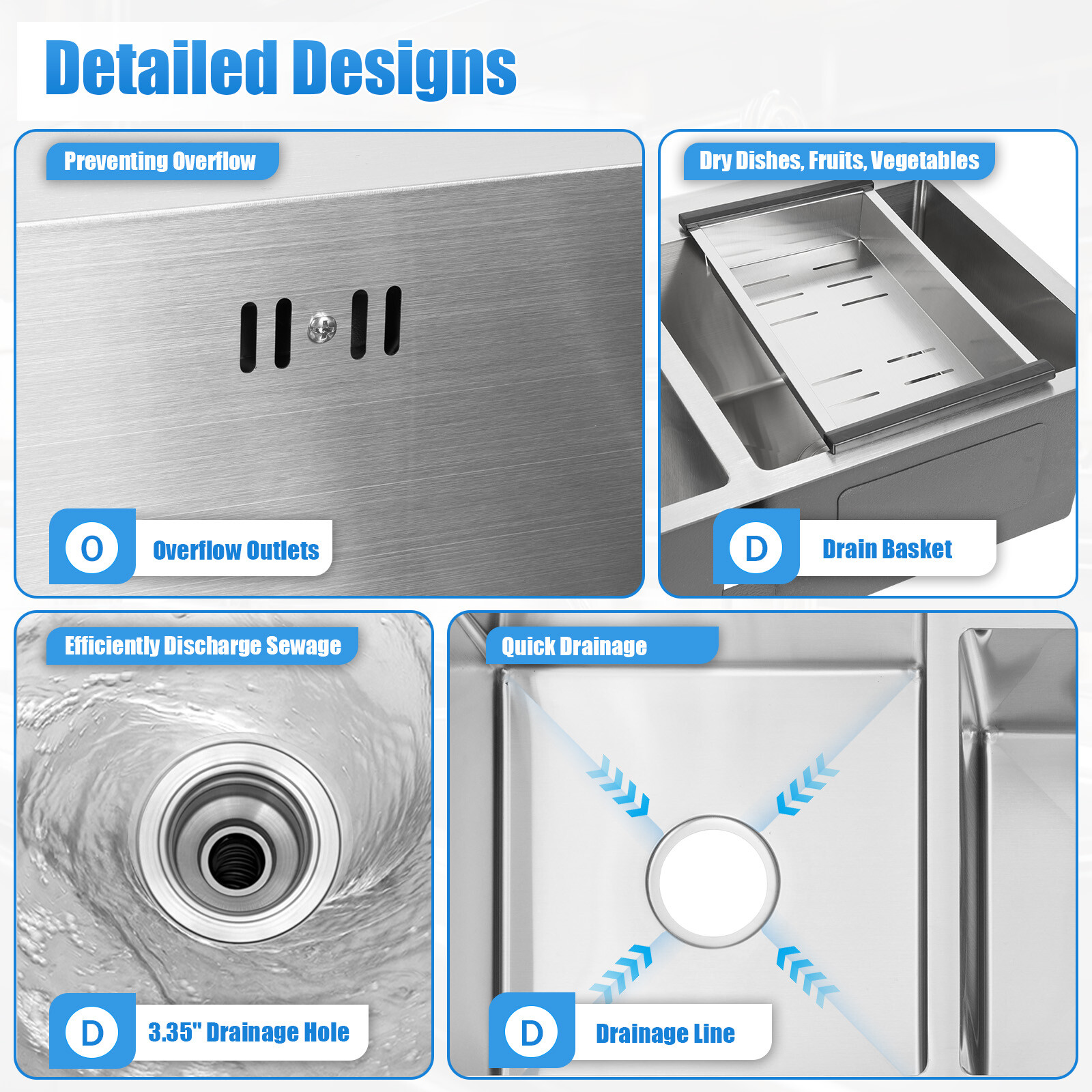 Double Bowl Composite Drop-in Kitchen Sink 2 Bowl Set Stainless Steel