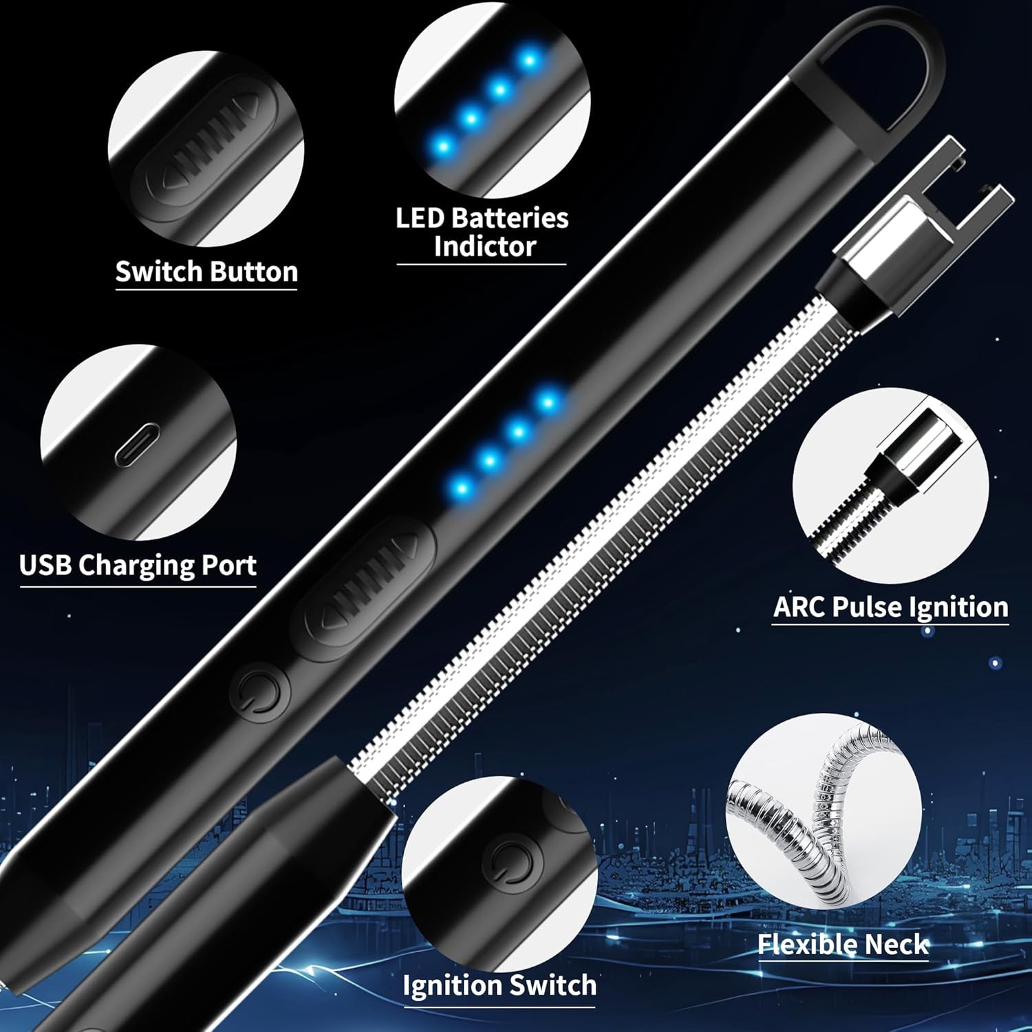 2-Pack Rechargeable Electric Candle Lighters, Flameless Windproof Long Lighter w