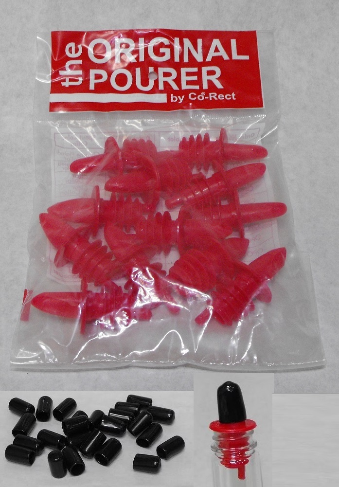 12 Red POUR SPOUTS & FREE DUST CAPS Original Liquor Bottle Flair Pourers