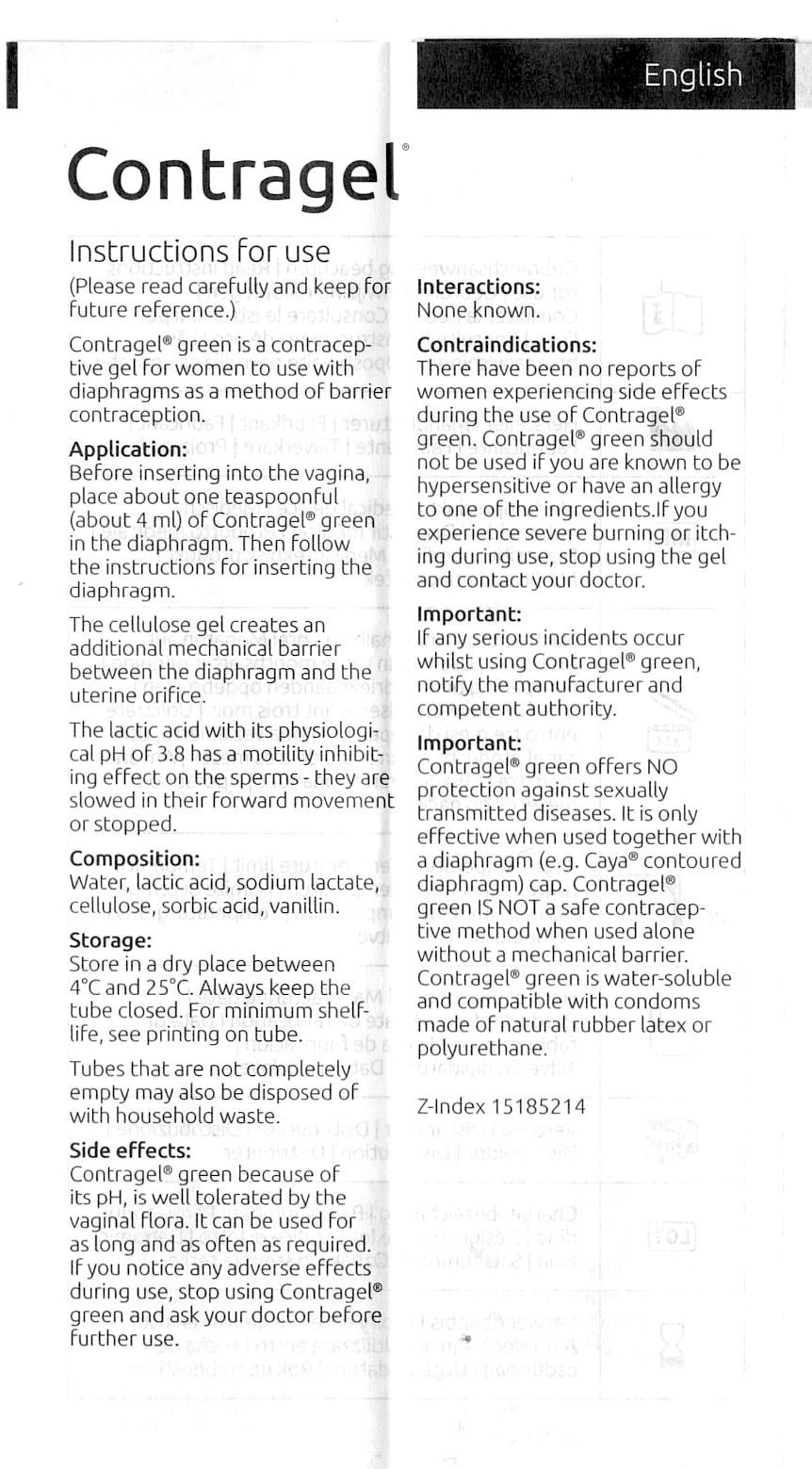 Contragel @ Green Contraceptive Gel for diaphragms (contraception) 60g 02/2027